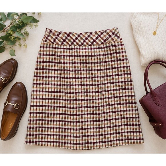 Talbots Dresses & Skirts - Talbots Petites 12P Burgundy Plaid Wool Blend Skirt Lined A-Line Career Preppy